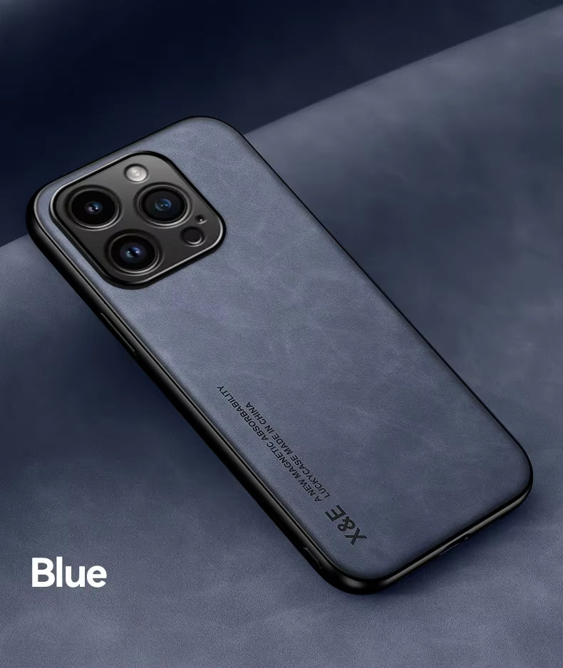 Luxury Leather Magnetic Car-Mount Case — Premium Leather + TPU Hybrid Protection for iPhone